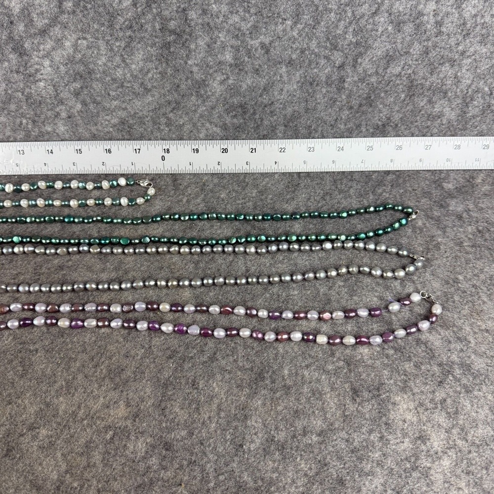 Lot of 4 long Freshwater Pearl Jewel Tone Beads Necklaces Silver Green‎ Purple - Picture 3 of 7